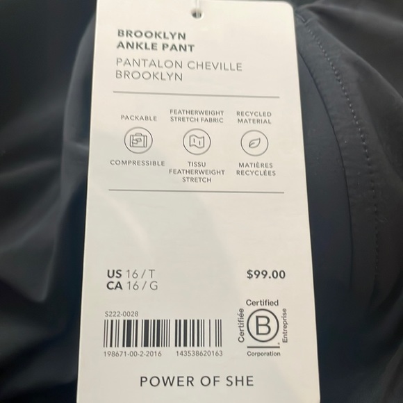 NWT Athleta Brooklyn Ankle Pant. Black. Size 10 Tall - Picture 9 of 9